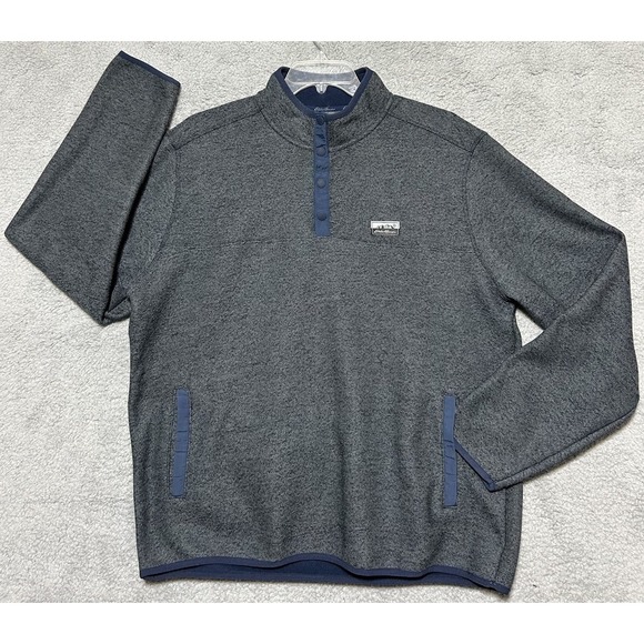 Eddie Bauer Mens Radiator Fleece 1/4 Snap Mock Pullover Size XL Gray Dad Sweater - Picture 1 of 9